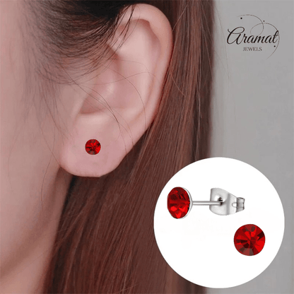 Stalen Kristal Oorbellen met lichtrode steentjes – Zilverkleur – 5mm - Aramat Jewels - Oorbellen - cadeautip