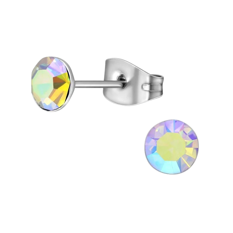 Stalen Kristal Oorbellen met AB transparant steentje – Zilverkleur – 5mm