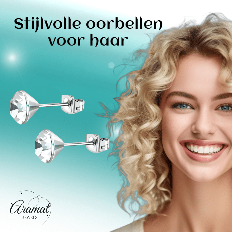Stalen Kristal Oorbellen met transparant steentje – Zilverkleur – 3mm - Aramat Jewels - Oorbellen - cadeautip