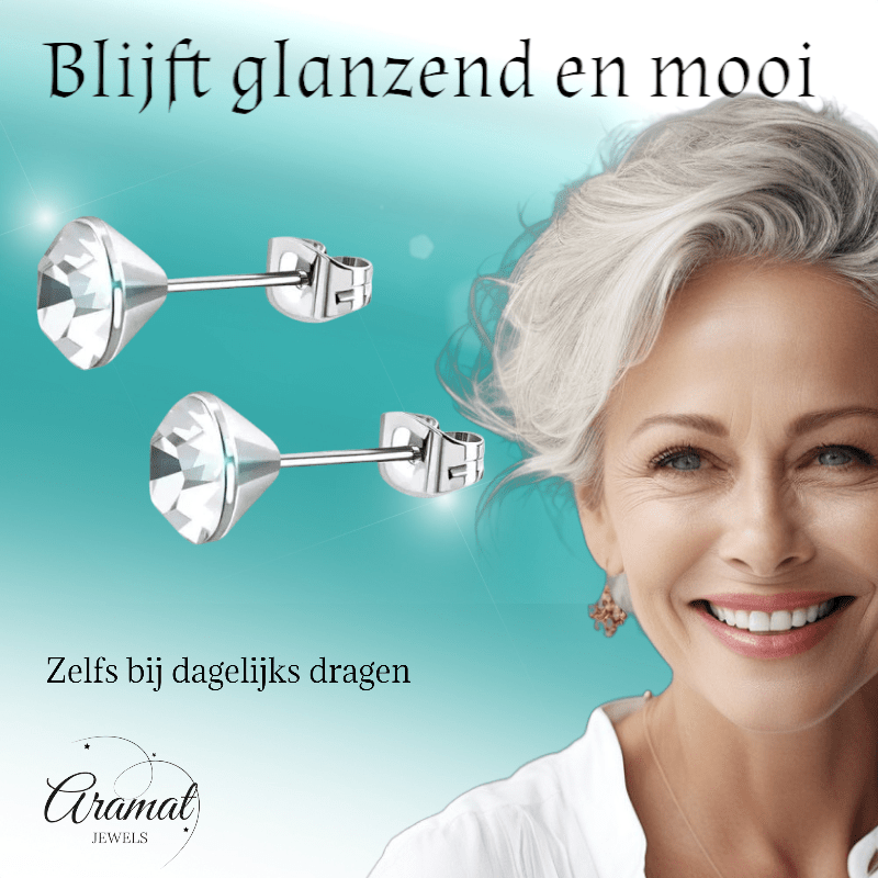 Stalen Kristal Oorbellen met transparant steentje – Zilverkleur – 3mm - Aramat Jewels - Oorbellen - cadeautip