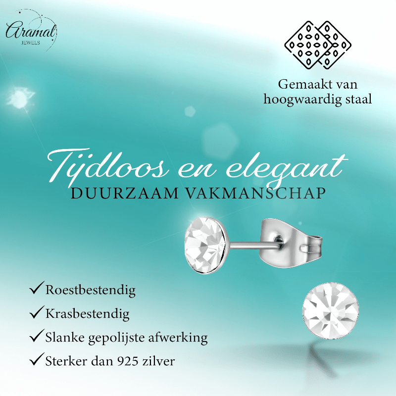 Stalen Kristal Oorbellen met transparant steentje – Zilverkleur – 5mm - Aramat Jewels - Oorbellen - cadeautip