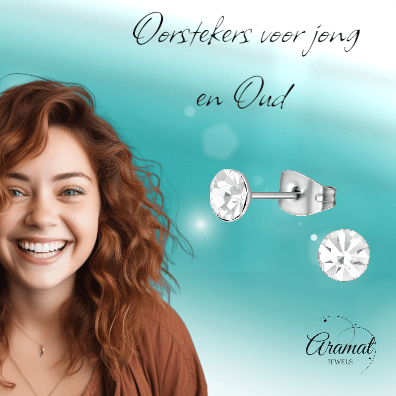 Stalen Kristal Oorbellen met transparant steentje – Zilverkleur – 5mm - Aramat Jewels - Oorbellen - cadeautip