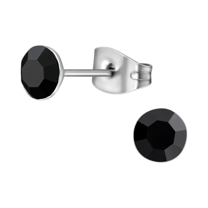 Stalen Kristal Oorbellen met zwart steentje – Zilverkleur – 5mm - Aramat Jewels - Oorbellen - cadeautip