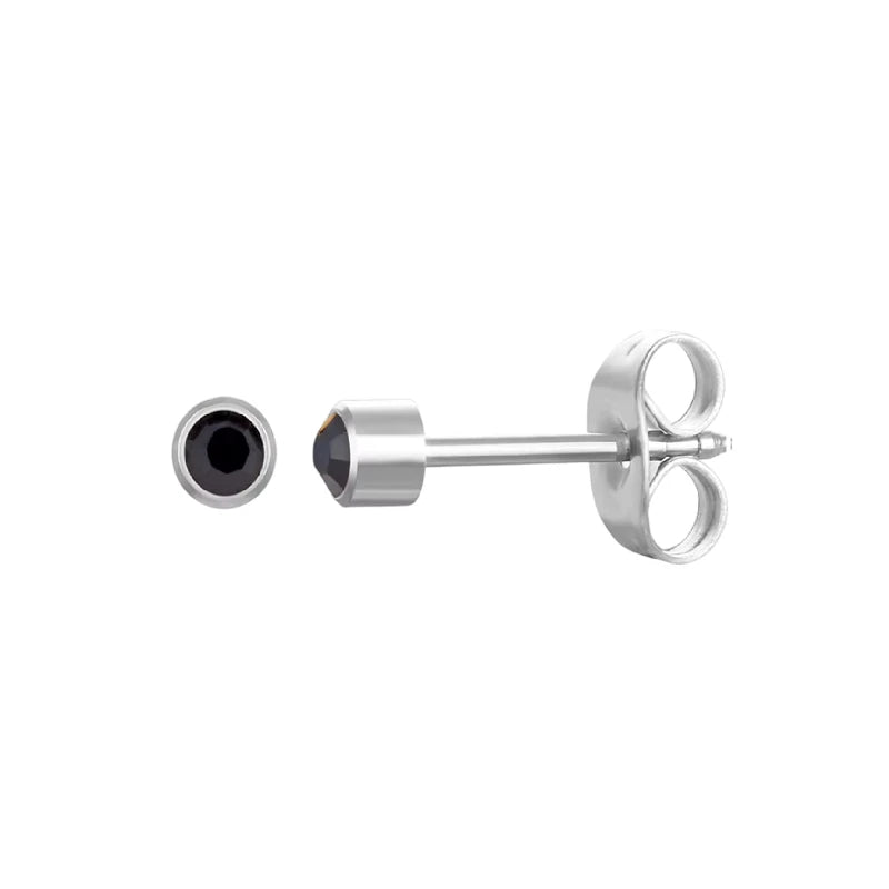 Stalen Kristallen Oorbellen - 3mm - Zwart - RVS - oor3052 - Oorbellen kopen