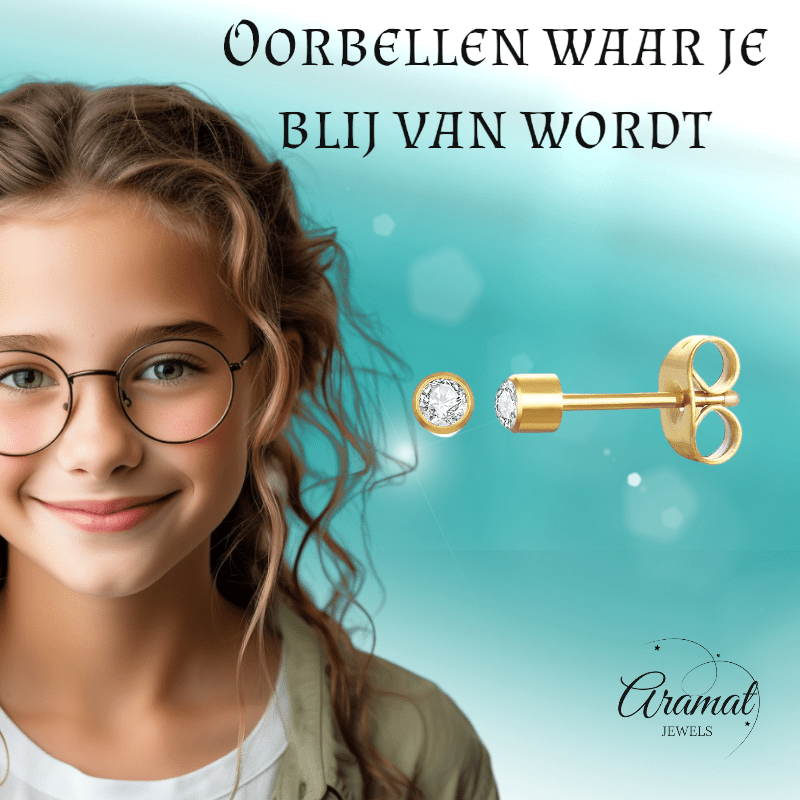 Stalen Kristallen Oorbellen - Goudkleur - 3mm - oor2087 - XE38688 - Oorbellen kopen# - 3mm - alles - cadeau