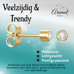 Stalen Kristallen Oorbellen - Goudkleur - 3mm - oor2087 - XE38688 - Oorbellen kopen# - 3mm - alles - cadeau