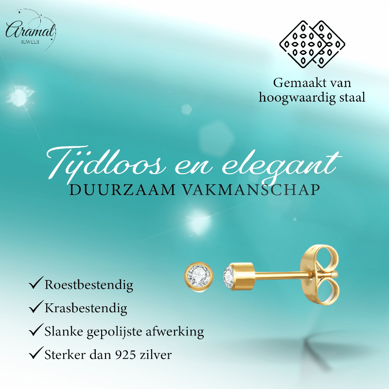 Stalen Kristallen Oorbellen - Goudkleur - 3mm - oor2087 - XE38688 - Oorbellen kopen# - 3mm - alles - cadeau