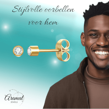Stalen Kristallen Oorbellen - Goudkleur - 3mm - oor2087 - XE38688 - Oorbellen kopen# - 3mm - alles - cadeau