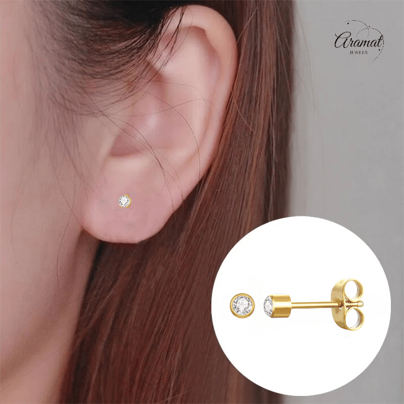 Stalen Kristallen Oorbellen - Goudkleur - 3mm - oor2087 - XE38688 - Oorbellen kopen# - 3mm - alles - cadeau