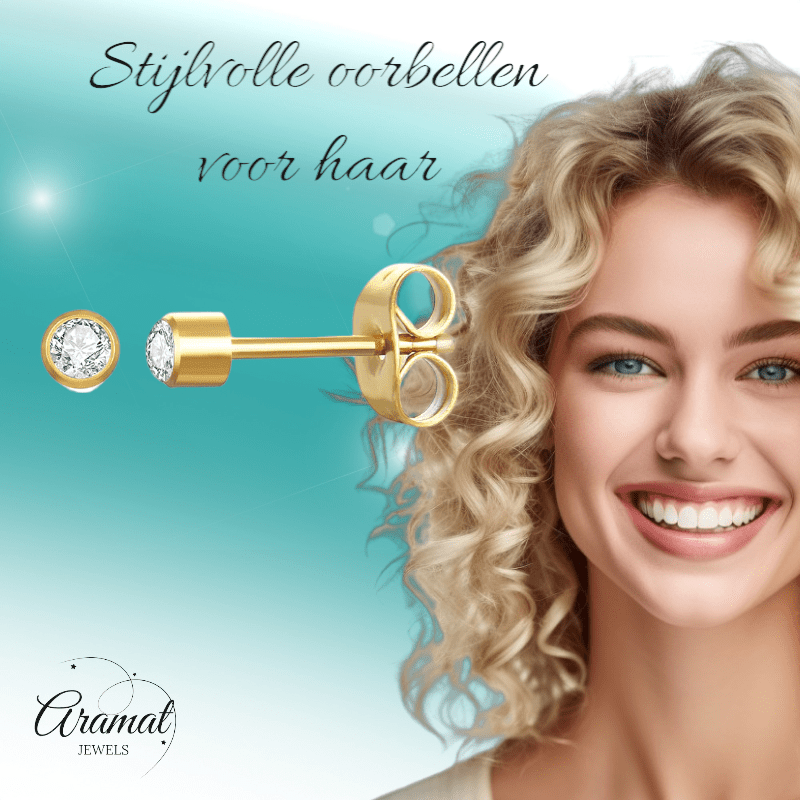 Stalen Kristallen Oorbellen - Goudkleur - 3mm - oor2087 - XE38688 - Oorbellen kopen# - 3mm - alles - cadeau
