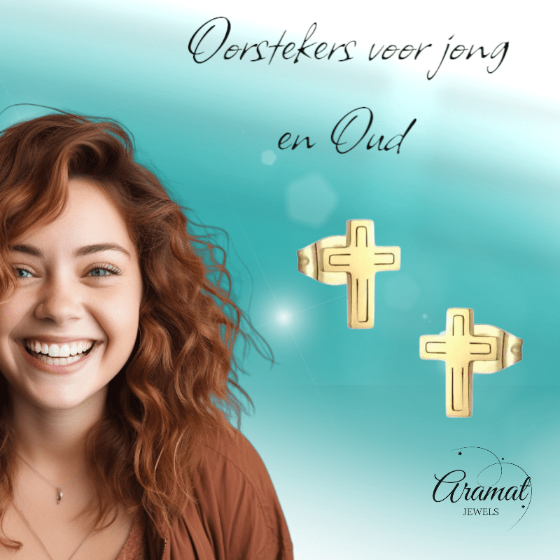 Stalen Kruisjes Oorbellen Goudkleur – 10x7mm - Aramat Jewels - Oorbellen - cadeautip