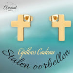 Stalen Kruisjes Oorbellen - Goudkleur - 9x7mm