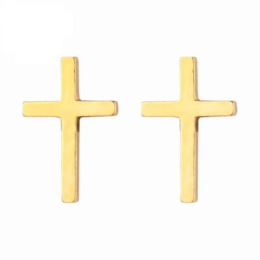 Paar gouden oorbellen met kruis.