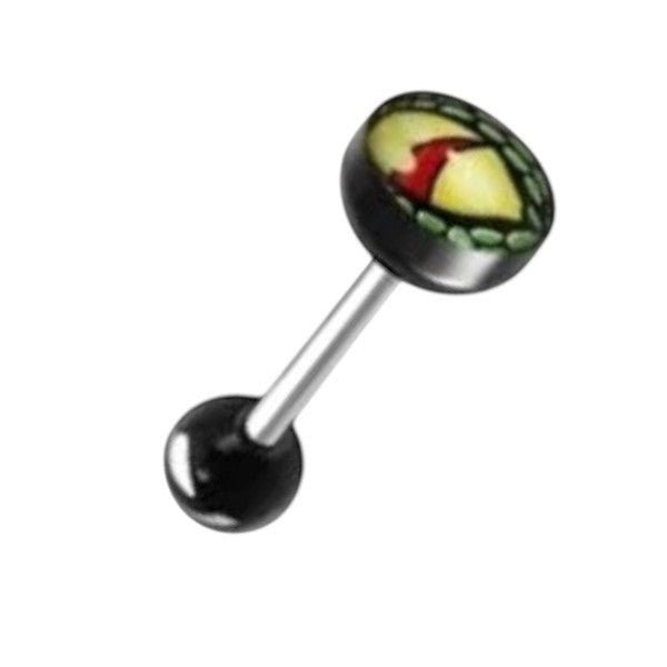Een set van drie zwarte en gele glazen bollen