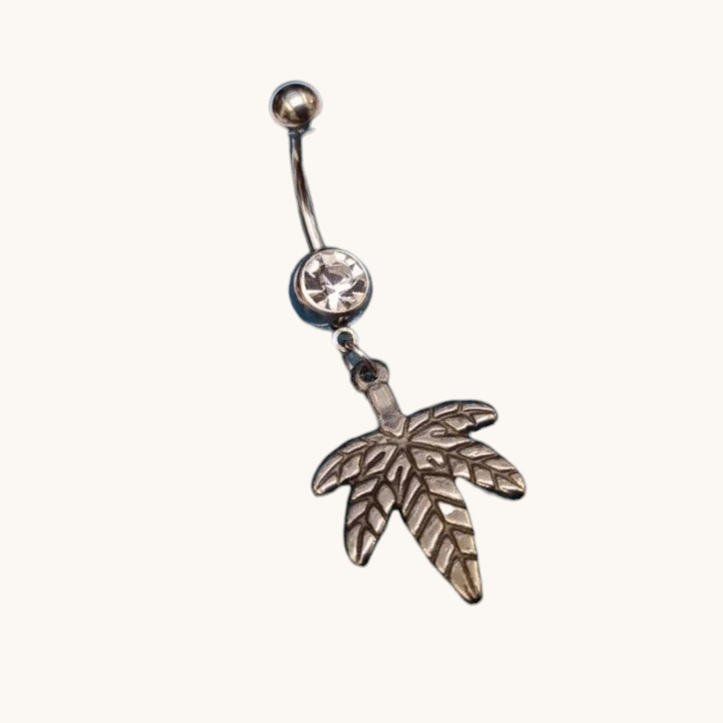 Steel Navel Piercing with Weed Leaf Hanger