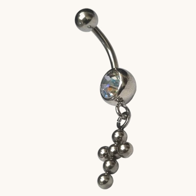 Steel Navel Piercing with Zirconia Balls