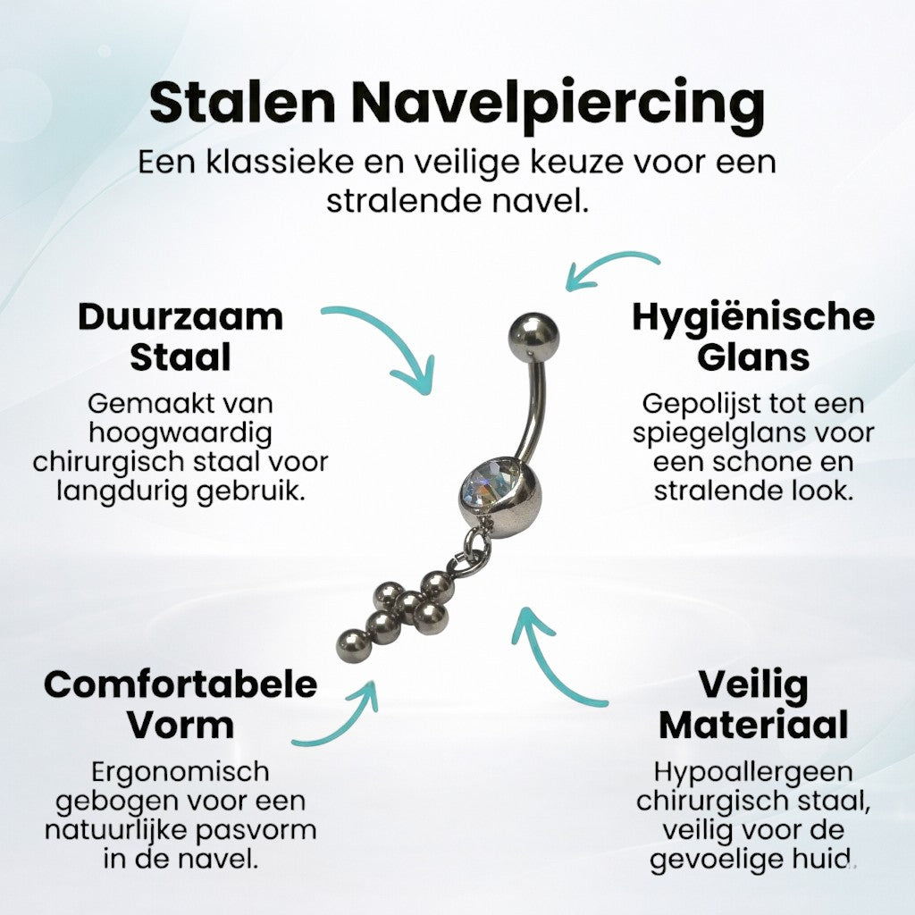 Steel Navel Piercing with Zirconia Balls