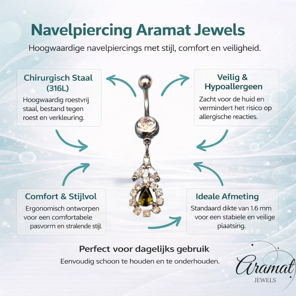 Steel Navel Piercing with Zirconia Pendant