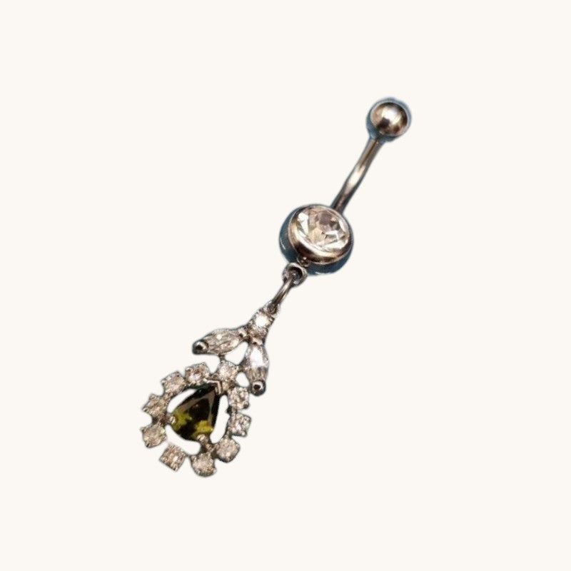 Steel Navel Piercing with Zirconia Pendant