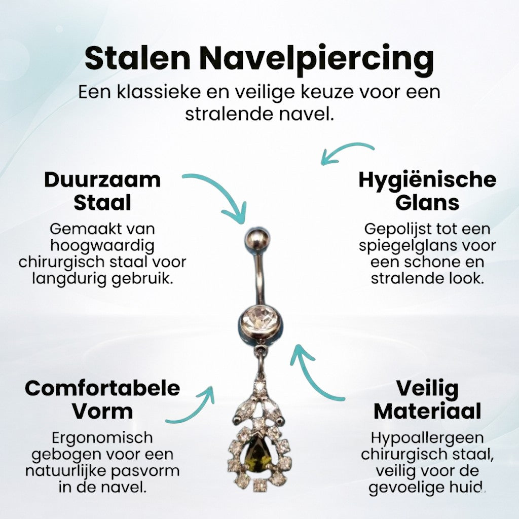 Steel Navel Piercing with Zirconia Pendant