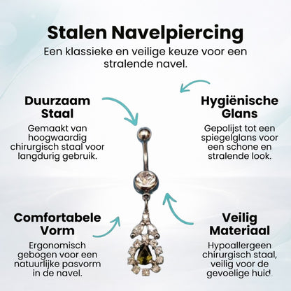 Piercing nombril en acier avec pendentif en zircone