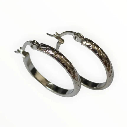 Oorringen – 25mm Creool Ruitjes Patroon RVS Zilverkleur Dames