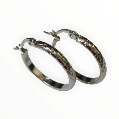 Oorringen – 25mm Creool Ruitjes Patroon RVS Zilverkleur Dames