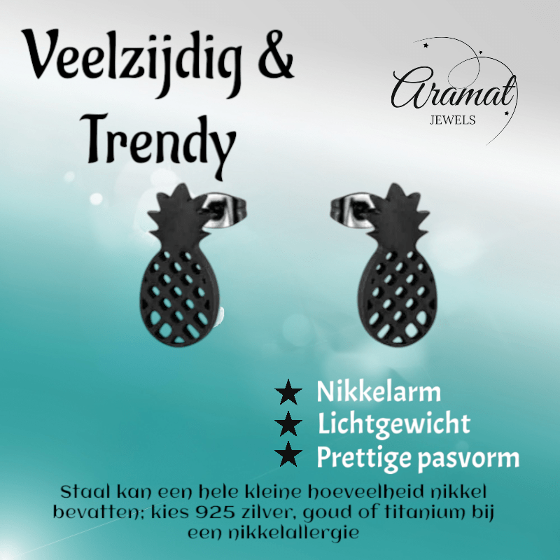 Stalen Oorbellen Ananas - Zomerse Accessoires - oor4399 - Oorbellen kopen# - Multikleurig - 10mm - 5mm