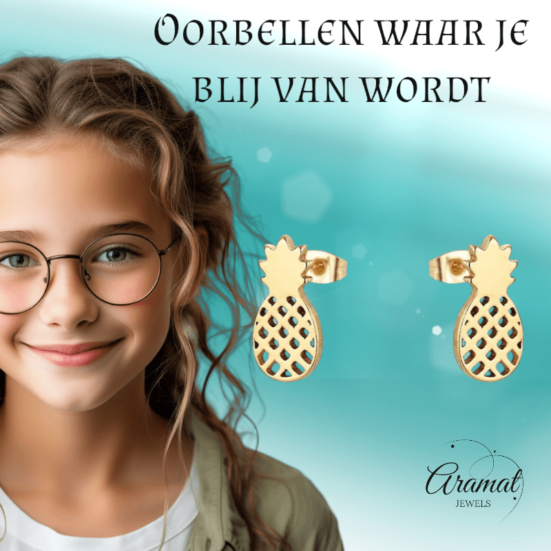 Stalen Oorbellen Ananas - Zomerse Accessoires - oor4399 - Oorbellen kopen# - Multikleurig - 10mm - 5mm