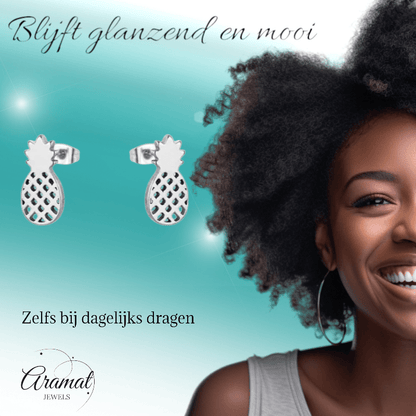 Stalen Oorbellen Ananas - Zomerse Accessoires - oor4399 - Oorbellen kopen# - Multikleurig - 10mm - 5mm