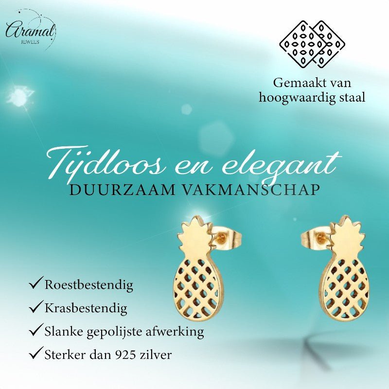 Stalen Oorbellen Ananas - Zomerse Accessoires - oor4399 - Oorbellen kopen# - Multikleurig - 10mm - 5mm