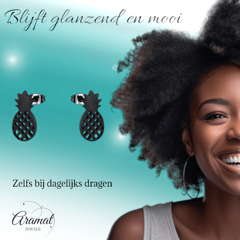 Stalen Oorbellen Ananas - Zomerse Accessoires - oor4399 - Oorbellen kopen# - Multikleurig - 10mm - 5mm