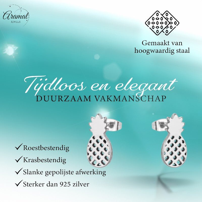Stalen Oorbellen Ananas - Zomerse Accessoires - oor4399 - Oorbellen kopen# - Multikleurig - 10mm - 5mm