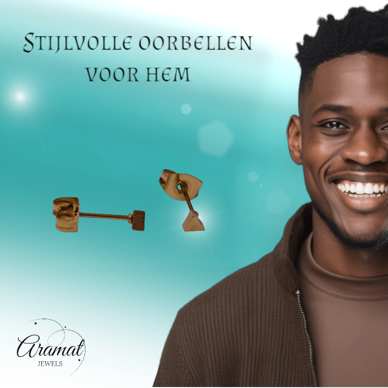 Stalen Oorbellen Driehoek Goudkleur – 3mm - Aramat Jewels - Oorbellen - cadeautip