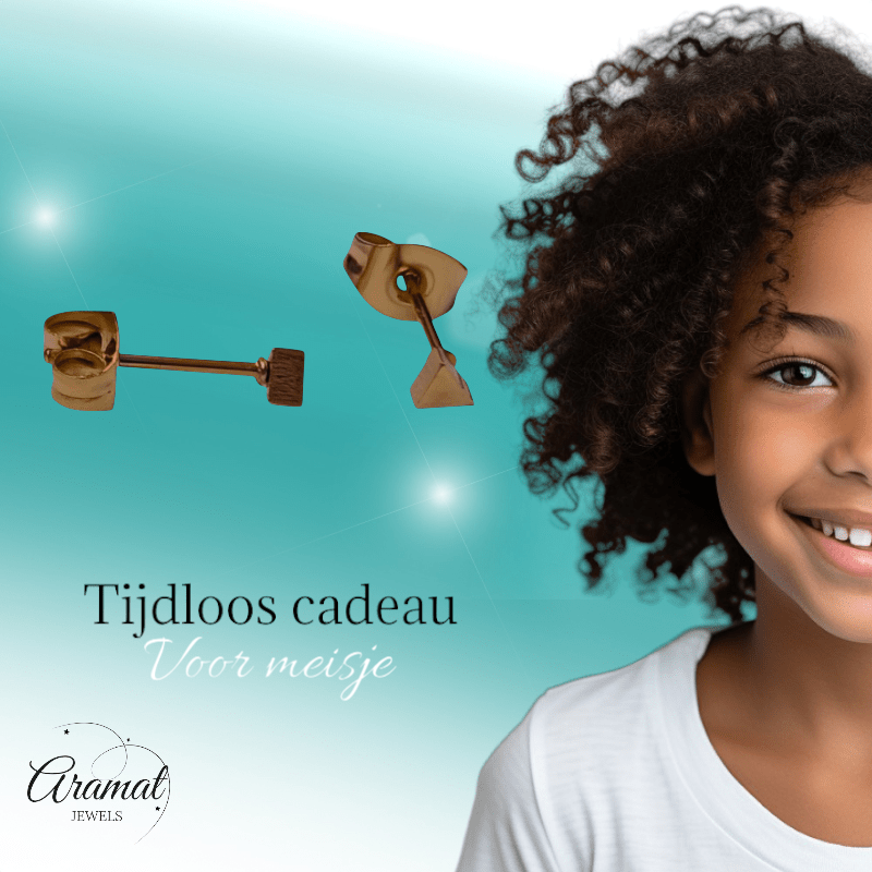 Stalen Oorbellen Driehoek Goudkleur – 3mm - Aramat Jewels - Oorbellen - cadeautip