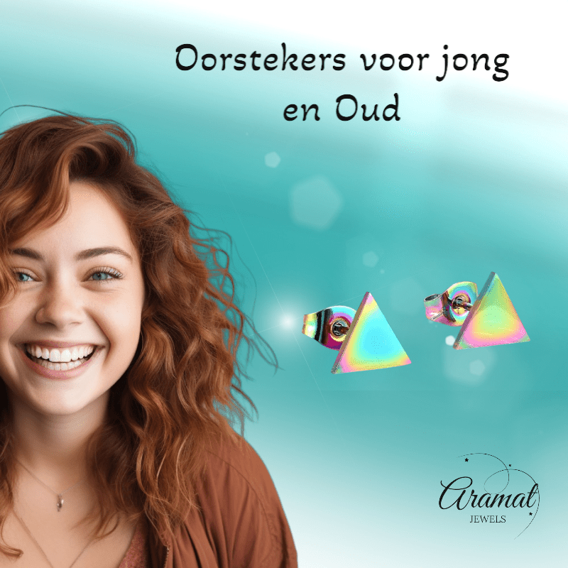 Stalen Oorbellen Driehoek Multikleur – 7mm - Aramat Jewels - Oorbellen - cadeautip