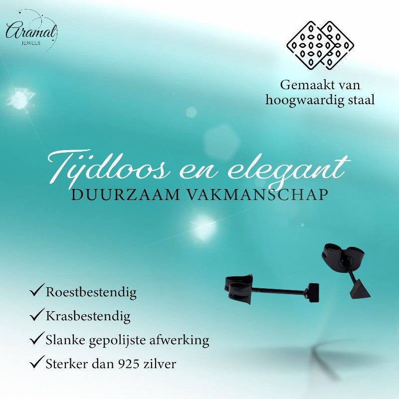 Stalen Oorbellen Driehoek Zwart – 3mm - Aramat Jewels - Oorbellen - cadeautip