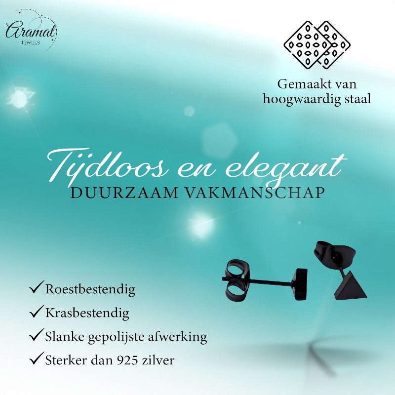 Stalen Oorbellen Driehoek Zwart – 5mm - Aramat Jewels - Oorbellen - cadeautip