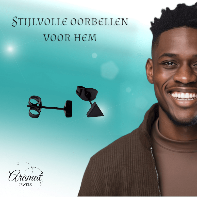 Stalen Oorbellen Driehoek Zwart – 5mm - Aramat Jewels - Oorbellen - cadeautip