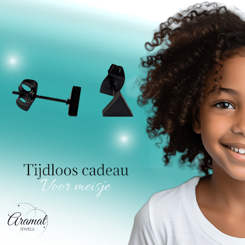 Stalen Oorbellen Driehoek Zwart – 6mm - Aramat Jewels - Oorbellen - cadeautip