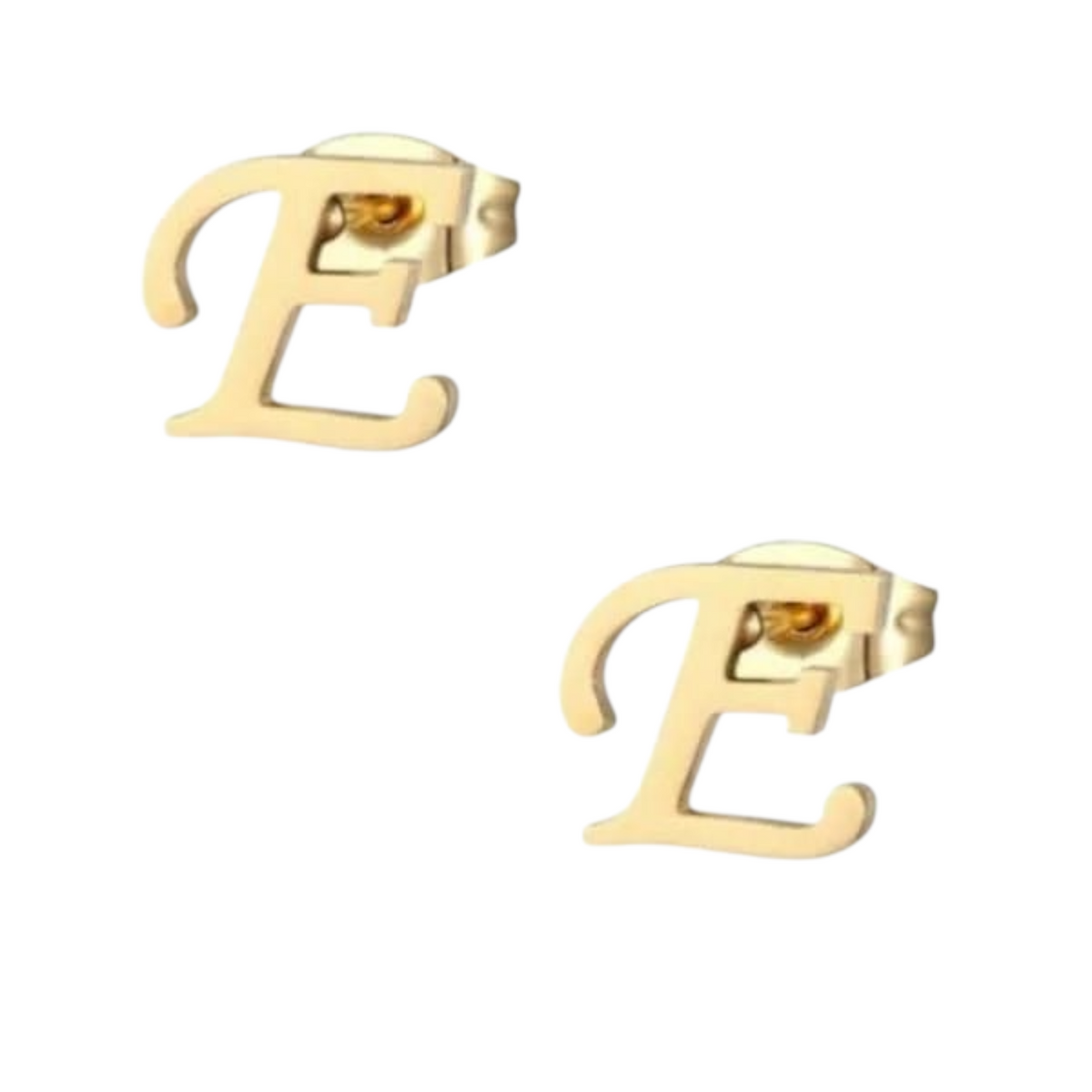 Goudkleurige RVS oorstekers Letter E