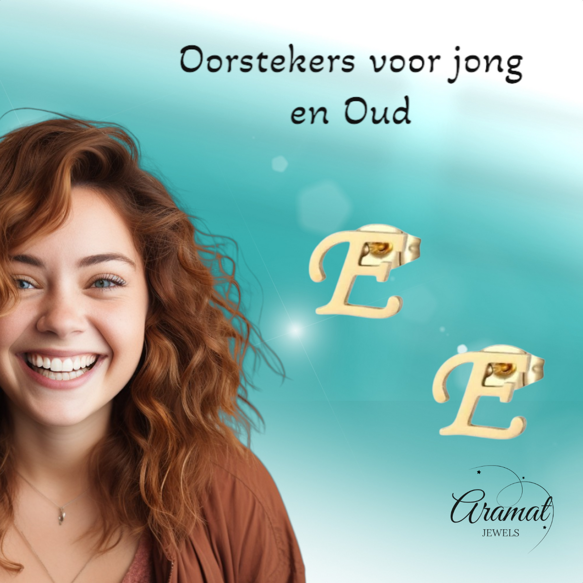 Goudkleurige RVS oorstekers Letter E