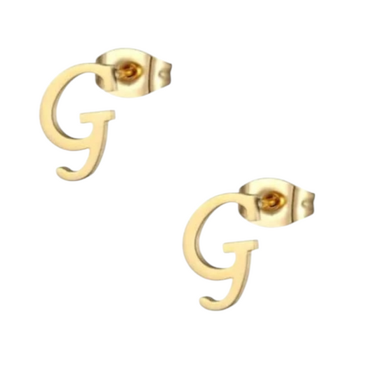 Gold-colored stainless steel ear studs Letter G