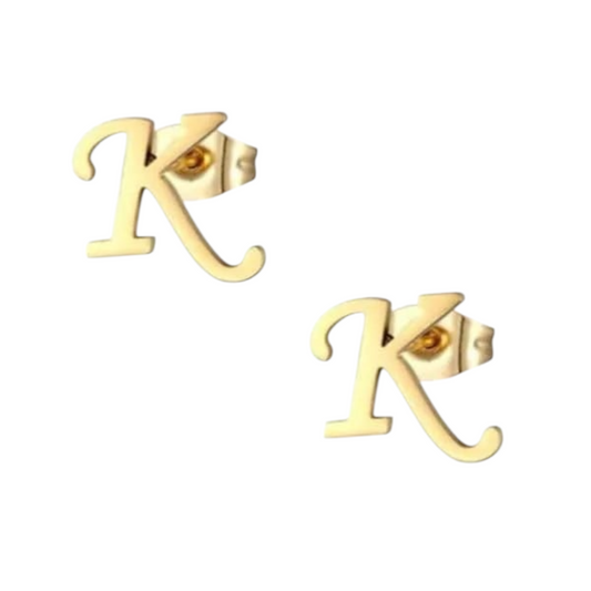 Stainless steel letter K stud earrings, gold-coloured