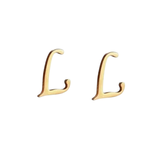 Stainless steel letter L ear studs, gold-colored