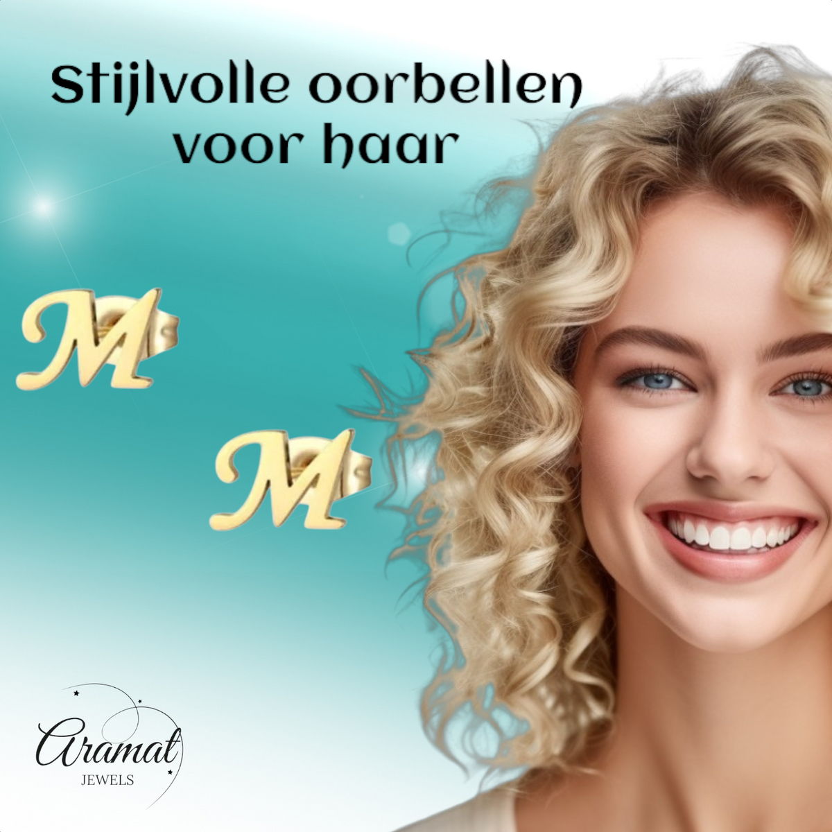 RVS letter M oorstekers goudkleurig