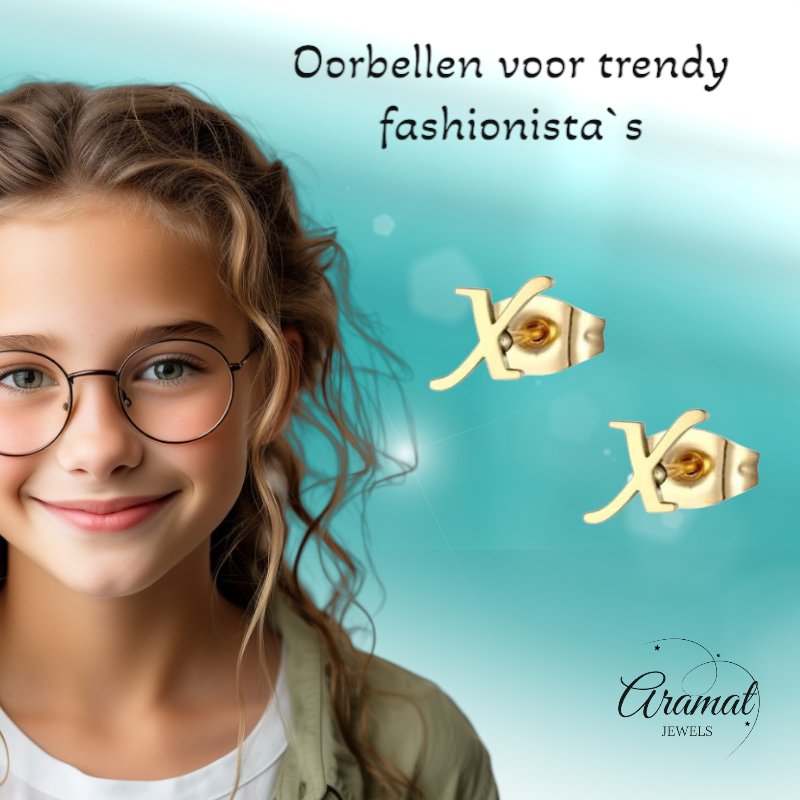 RVS Letter X Oorbellen Goudkleurig – Initiaal