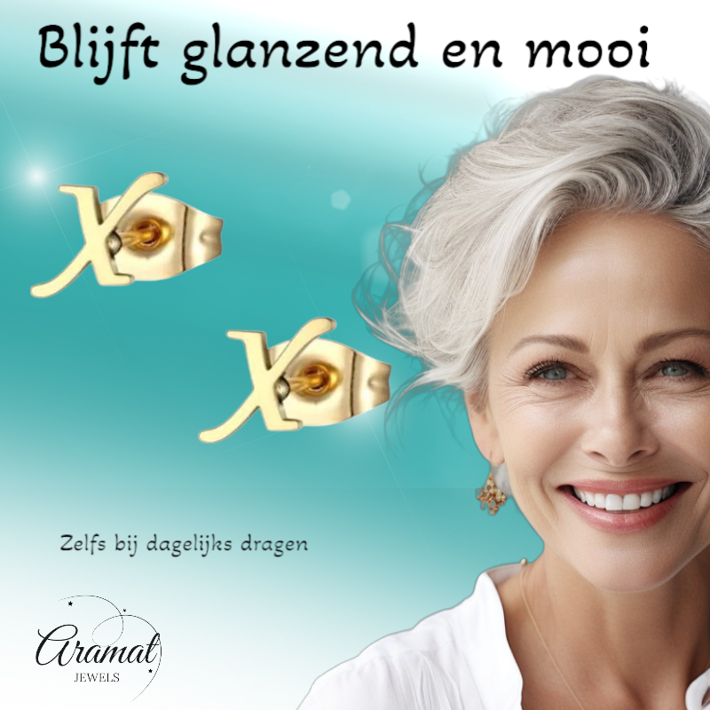 RVS Letter X Oorbellen Goudkleurig – Initiaal