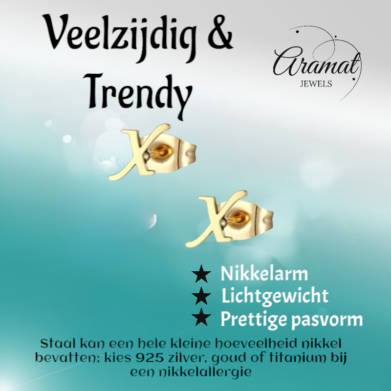 RVS Letter X Oorbellen Goudkleurig – Initiaal
