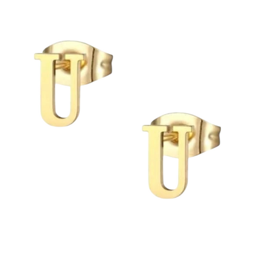 Stainless Steel Letter U Earrings Gold Colored – Initial